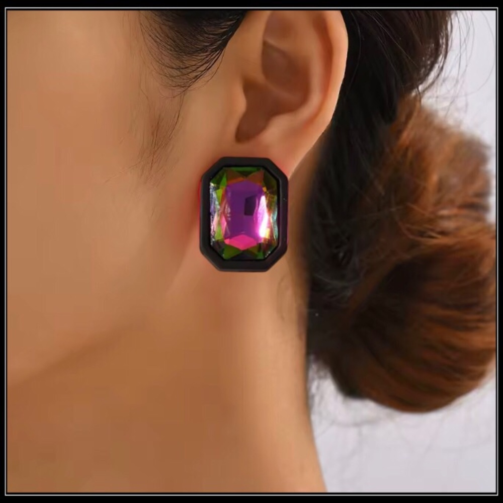 New Black Matte & Colorful Prism Mod Box Earrings - Picture 4 of 4